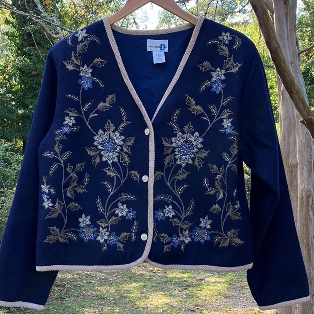 Vintage Paul Harris Wool Embroidered Jacket Collarless Artsy Embellished…